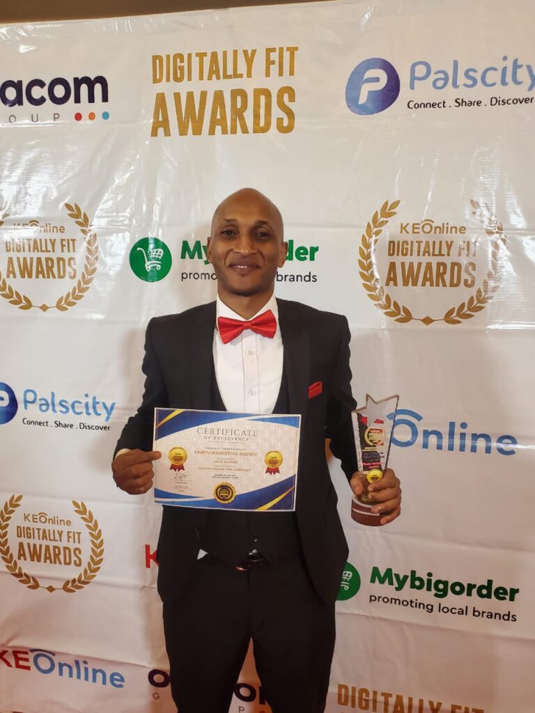 Paul Kigumo at the Digitally Fit Awards 2023 - KWETU Marketing Agency is awarded Gold Winner